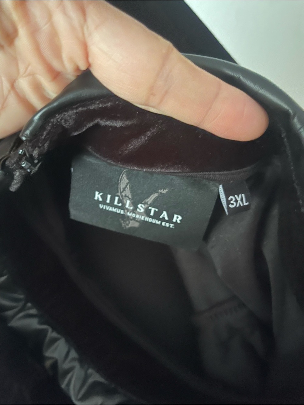 Killstar Black Velvet Dress with Faux Leather Collar - Picture 2 of 3